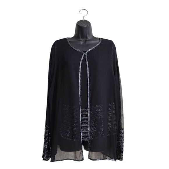 Laurence Kazar Vintage Black Beaded Chiffon Twofer Set Sz 2X - Picture 1 of 11